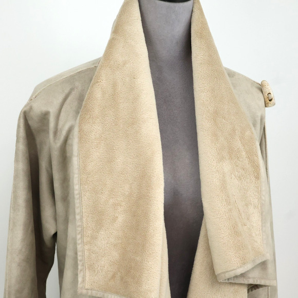 Mycra Pac One Jacket Womens Medium Beige Microfiber Open Front Sherpa Lined Coat - Picture 7 of 16